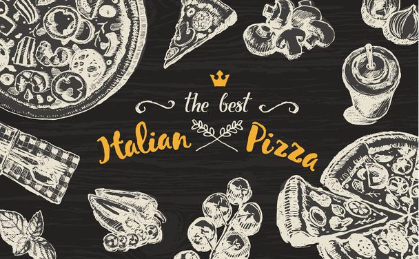 handgezeichnete Vektor italienische Pizza Tafel Skizze - Vektor, Bild