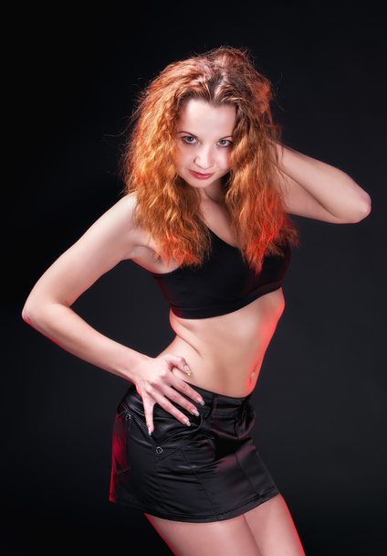 Redhead girl in a black bra - 写真・画像
