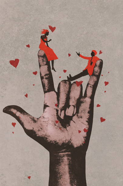 nagy kéz az I Love You jel a romantikus pár - Fotó, kép