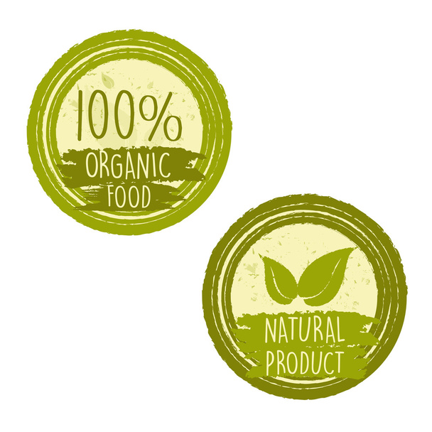 100% ekologicznej żywności i naturalny produkt z liści znaki  - Zdjęcie, obraz
