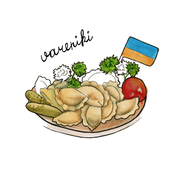 вареники украинской кухни. изолированы. акварель
 - Фото, изображение