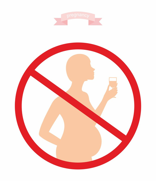 vektor illusztráció-egy jel, amely megtiltja a terhes nők alkoholt inni. Sziluettje egy terhes nő egy pohár alkoholt - Vektor, kép