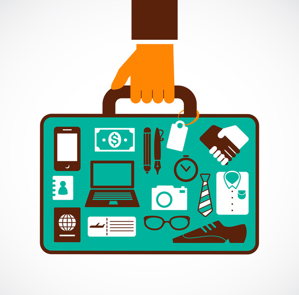 Business travel ilustrace - muž s kufrem - Vektor, obrázek