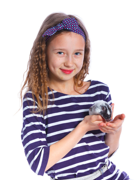 Cute girl holding a hamster - Foto, immagini