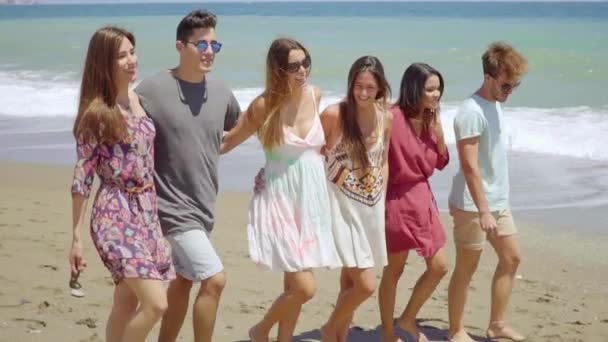 tieners wandelen op strand en plezier - Video