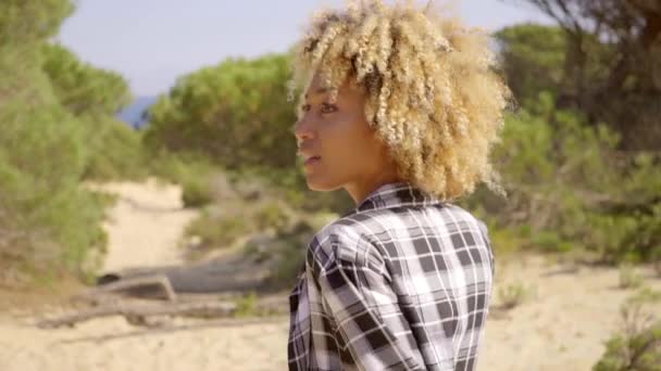 donna a piedi sulla sabbia vicino alla costa
 - Filmati, video