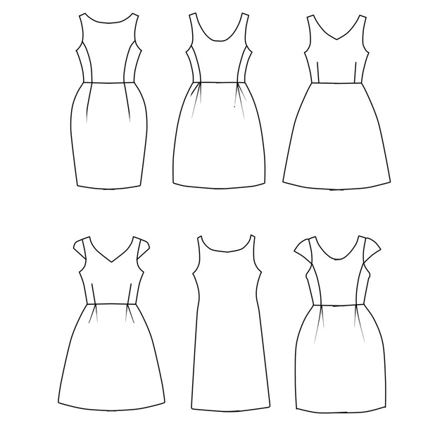 Set di schizzo piatto modello di moda - abiti da donna
 - Foto, immagini