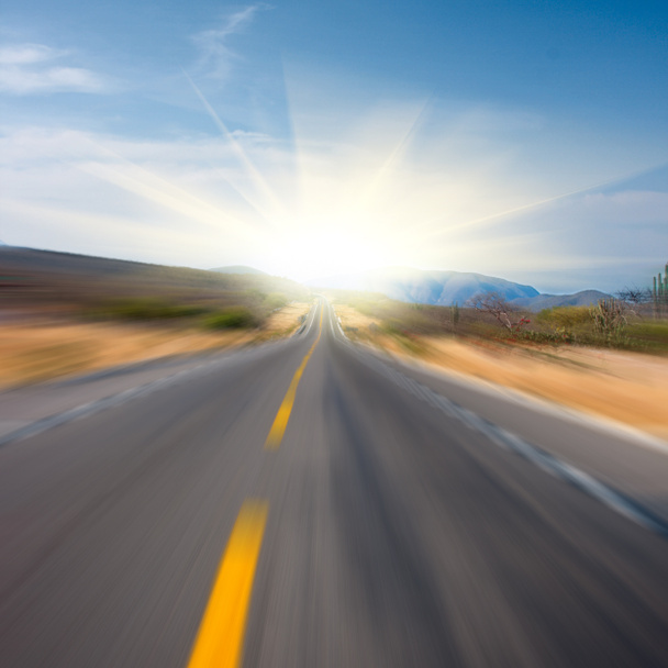 Road to sun motion blur. Square - Photo, Image