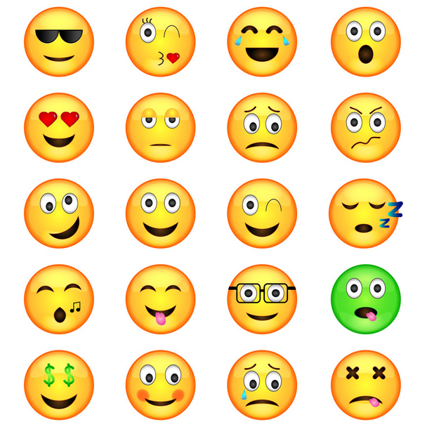 Σύνολο των Emoticons. Σύνολο Emoji. Μεμονωμένα διανυσματικά εικονογράφηση σε άσπρο φόντο - Διάνυσμα, εικόνα
