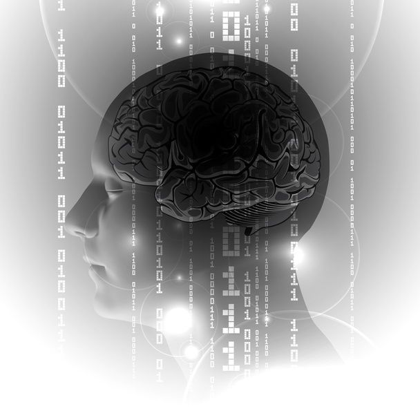 Cérebro humano ativo com dígitos binários
 - Vetor, Imagem