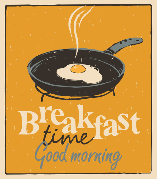 breakfast time with a frying pan and fried eggs  - Vetor, Imagem