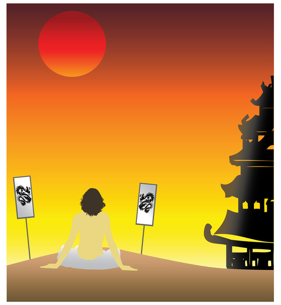 Asian sunset - Vector, Image