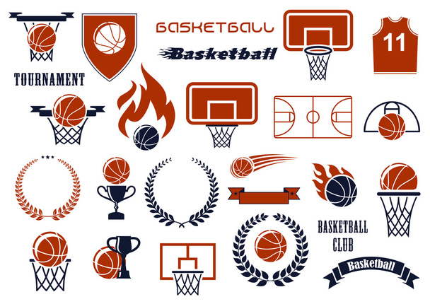 Basketball game items for sport club, team design - Διάνυσμα, εικόνα