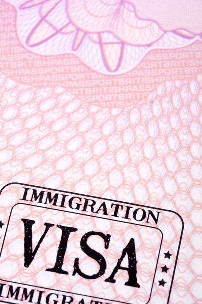 Immigratie stempel paspoort visabladzijde close-up - Foto, afbeelding