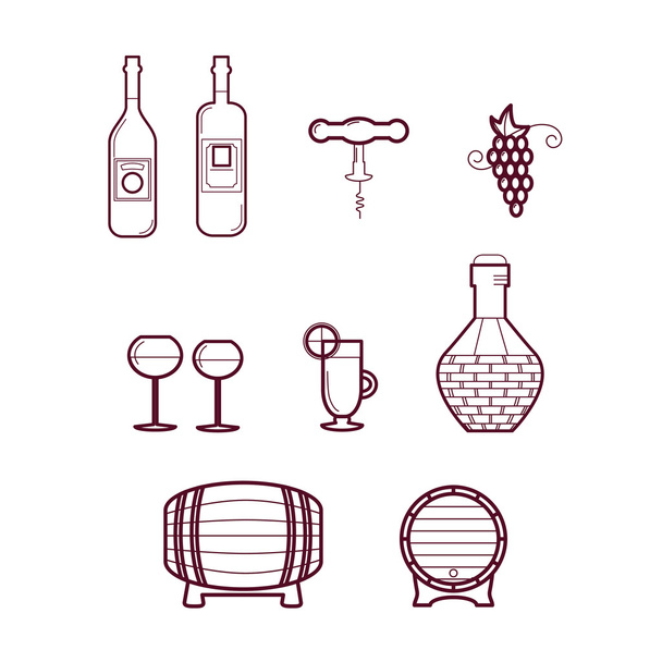 Set of Vector Icons Related to Wine - Vector, Image