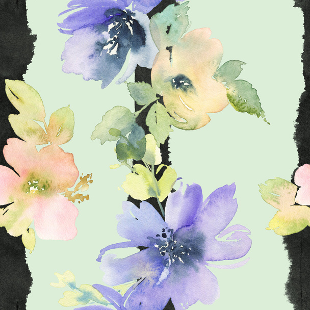 Seamless pattern with flowers watercolor - Фото, изображение