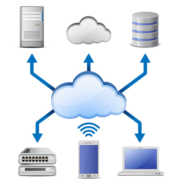 σύννεφο υπολογιστών δικτύου καθεστώς κατασκευαστή - Διάνυσμα, εικόνα