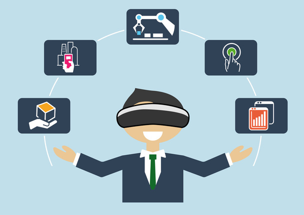 Virtual reality for industrial internet of things (IOT) and advanced business processes automation - Vector, Image