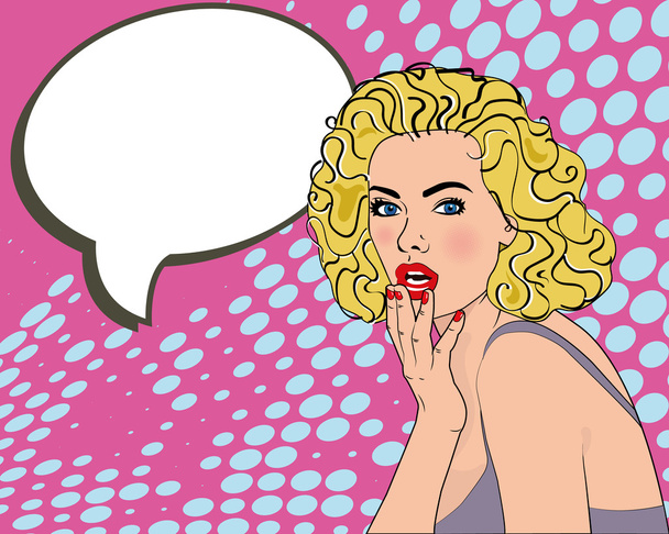 Pop art blond woman face with open mouth - Vector, afbeelding