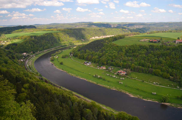 view elbe saxony germany koenigstein river moutain - Foto, Imagen