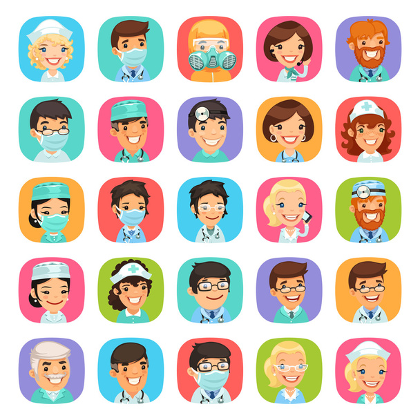Médicos personajes de dibujos animados iconos conjunto
 - Vector, Imagen