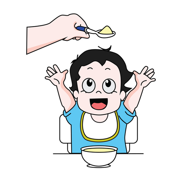 векторная иллюстрация матери, кормящей своего счастливого ребенка
 - Вектор,изображение