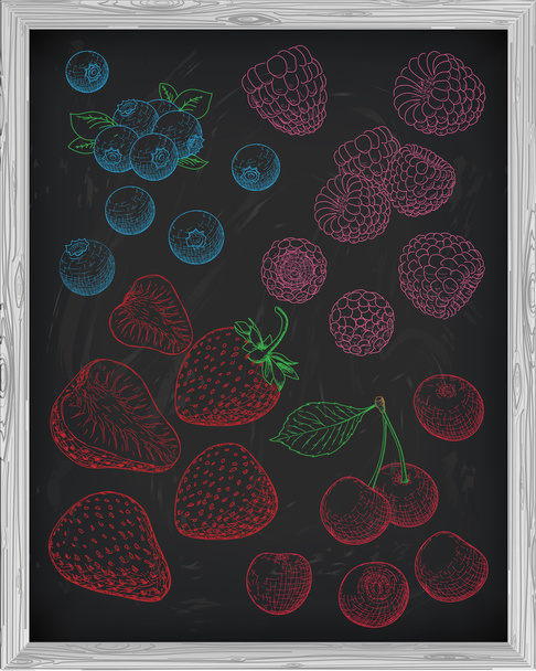 Set fresh berries strawberry cherry raspberry and blueberry. Cha - Vektor, Bild