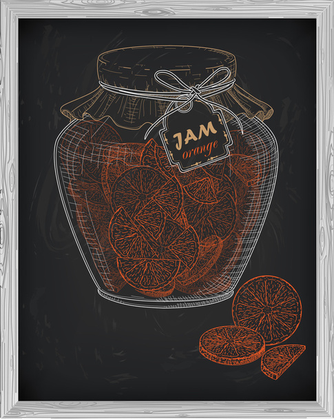 beautiful jar of homemade jam with orange on a black background - Vector, Image