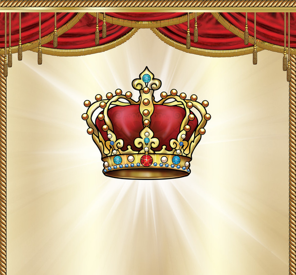 Gold Crown luxury background. Golden royal crown and curtain. Crown King - Fotó, kép