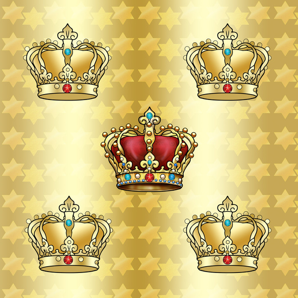 Gold Crown background. Golden royal crown pattern. Crown King - Fotoğraf, Görsel