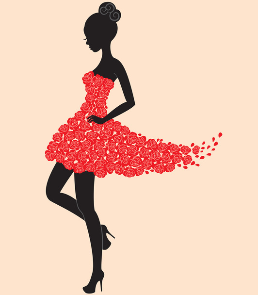 Dancer girl in dress of roses - Vector, Image