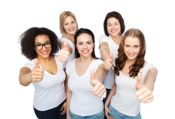 group of happy different women showing thumbs up - Photo, image