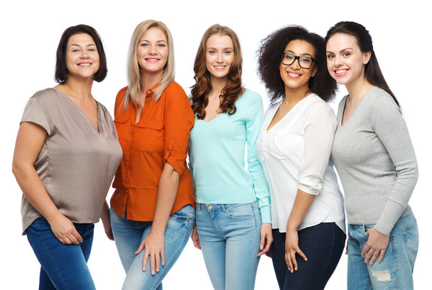 group of happy different women in casual clothes - Foto, imagen