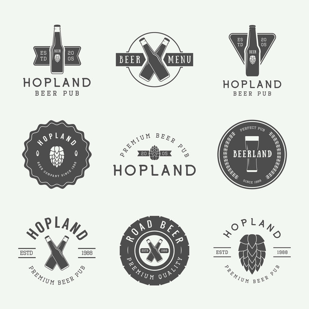 Set of vintage beer and pub logos, labels and emblems  - Διάνυσμα, εικόνα