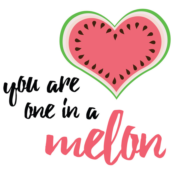 Typography banner with cute watermelon. - Вектор,изображение