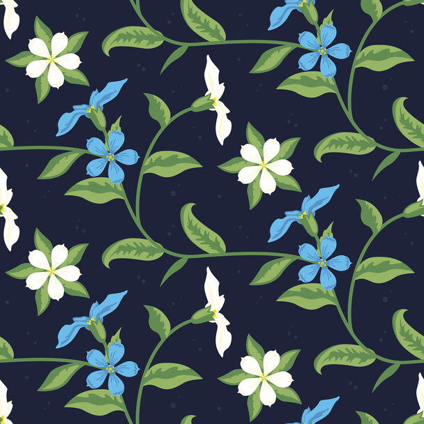 Floral Seamless Vector Pattern Design Blue White - Vektor, kép