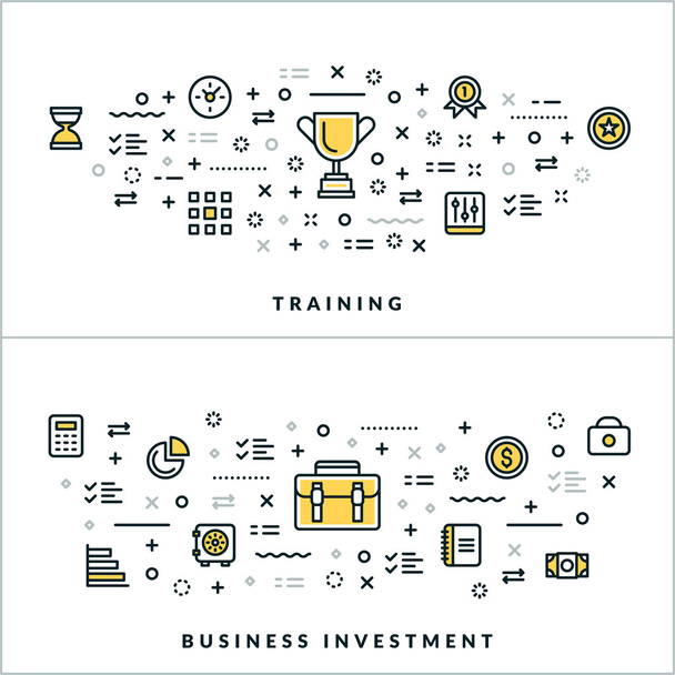 Vector Thin Line Training and Business Investment Concepts. Vector Illustration for Website Banner or Header. Flat Line Icons and Design Elements - Vecteur, image