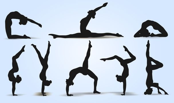 Posiciones de Yoga. Conjunto de iconos de siluetas. Ilustración vectorial
 - Vector, Imagen