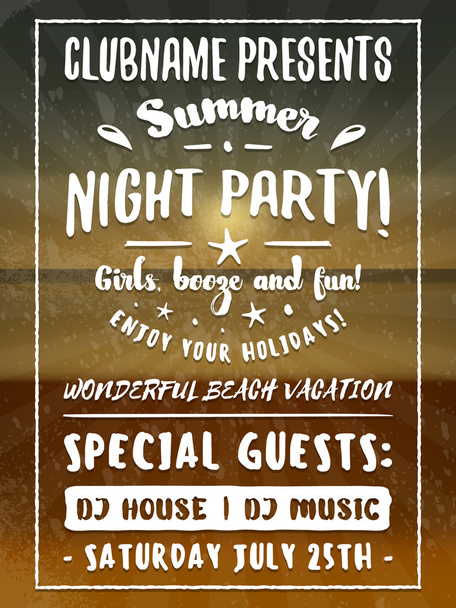 Beach Party Flyer or Poster. Night Club Event - Вектор, зображення