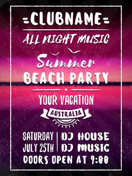 Beach Party Flyer or Poster. Night Club Event - Vetor, Imagem