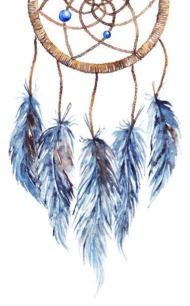 Watercolor ethnic tribal hand made feather dreamcatcher - Photo, Image