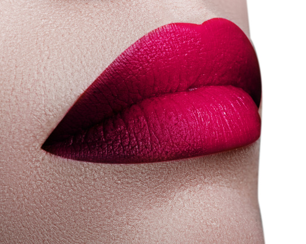 Beautiful full pink lips. Pink lipstick. Gloss lips. Make-up & Cosmetics. Closeup macro photo of pretty natural lips with pink  lipstick  - Photo, Image