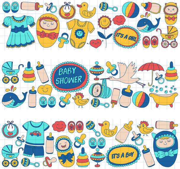 Baby icons Hand drawn doodle vector set - Vector, Image