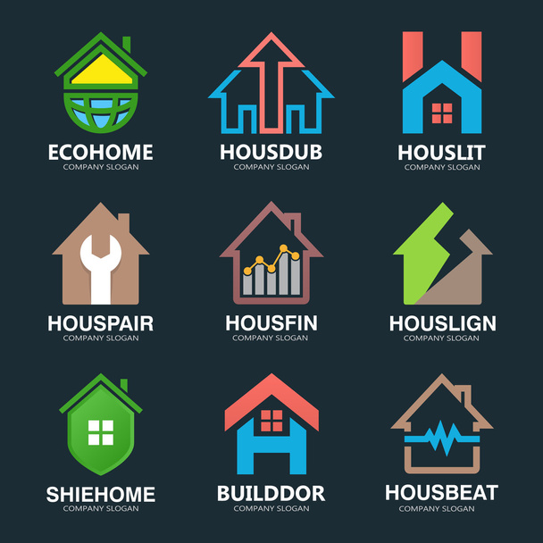 Set of house logo design template. House logo. Home logo. Real estate logo. Property logo. Home repair logo. Hotel logo. Vector logo template - ベクター画像