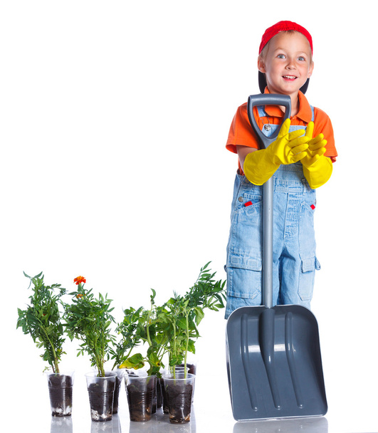 Cute boy gardener - Zdjęcie, obraz