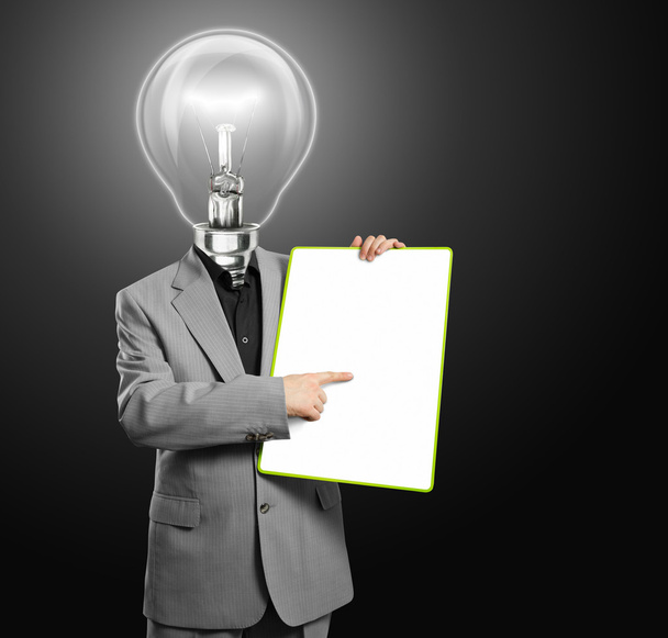 Lamp Head homme d'affaires avec tableau d'écriture vide
 - Photo, image