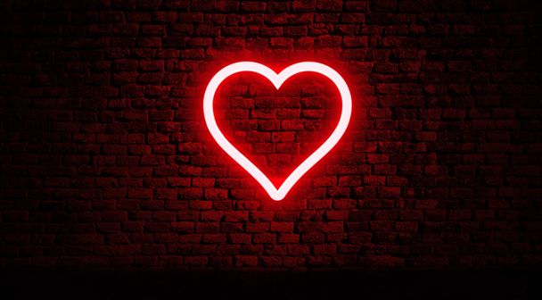 Неоновое сердце на кирпичной стене
 - Фото, изображение