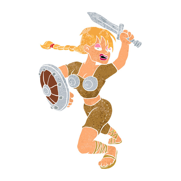 Cartoon viking meisje. Vectorillustratie - Vector, afbeelding