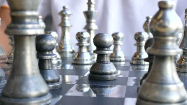 pojetí člověka hraje stříbrné šachy  - Záběry, video