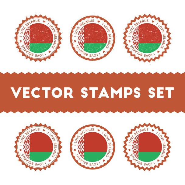 I Love Belarus vector stamps set. - Vektor, Bild